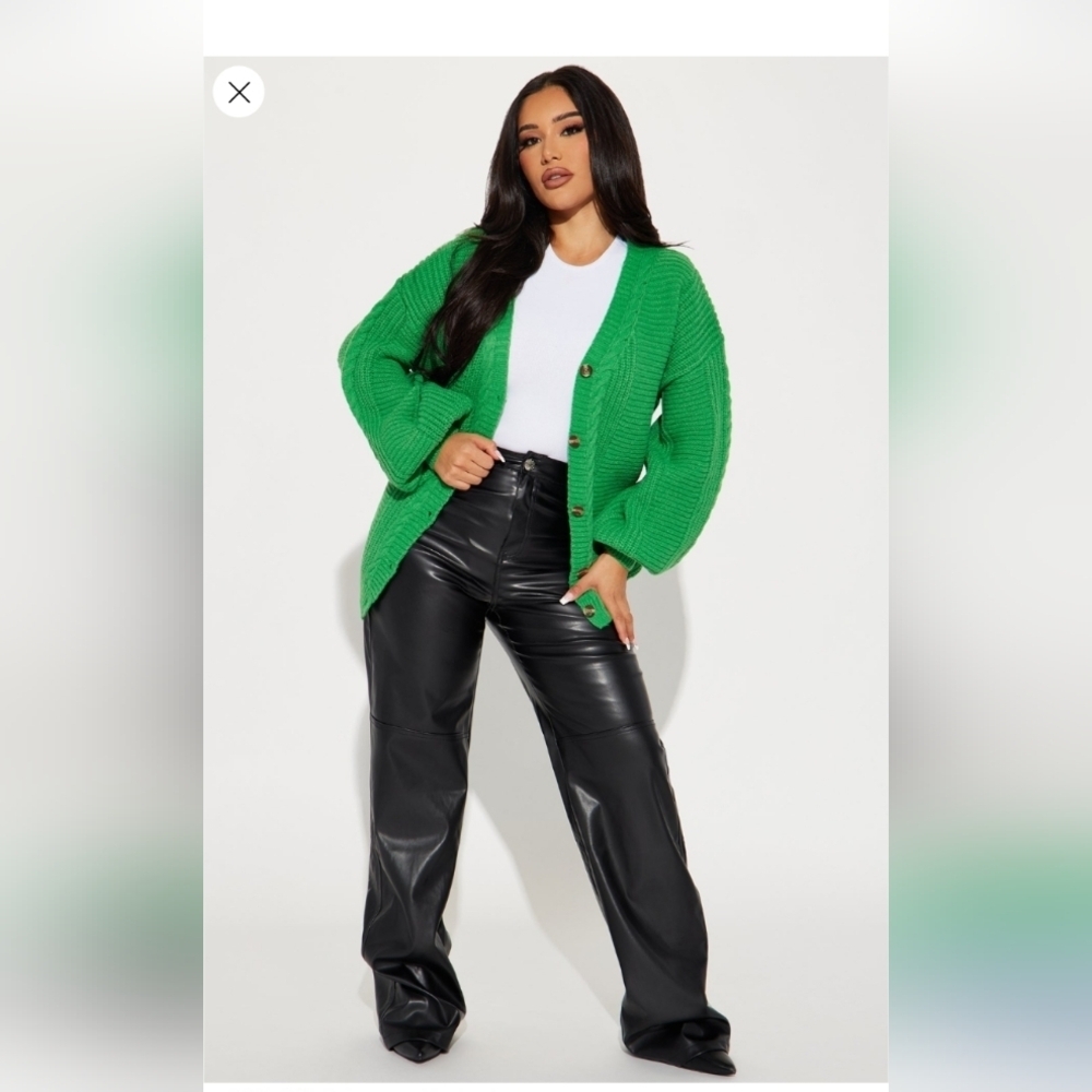 Fashion Nova Couch Convo Cardigan - Green Size 1X(14/16) (NWOT) - Picture 3 of 12
